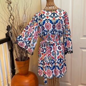 Aura white dress with blue red orange yellow green